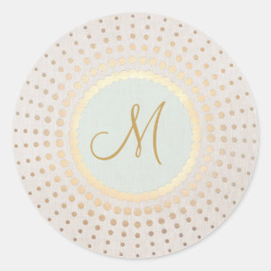 Elegant Gold en Light Blue Gold Monogram Ronde Sticker