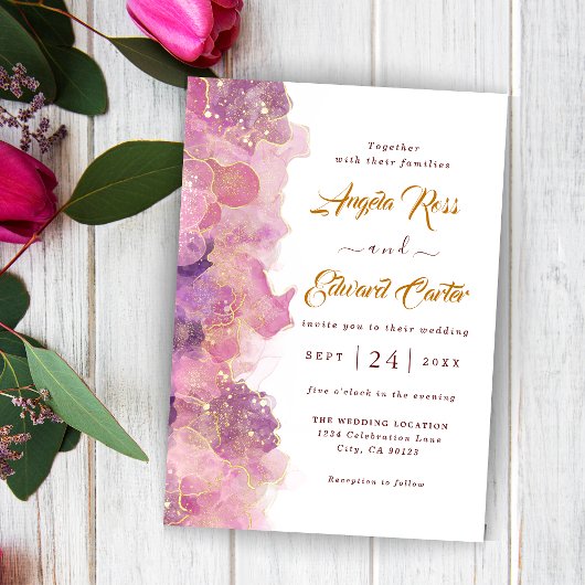 Elegant Gold en magenta Wedding Invitation Save The Date