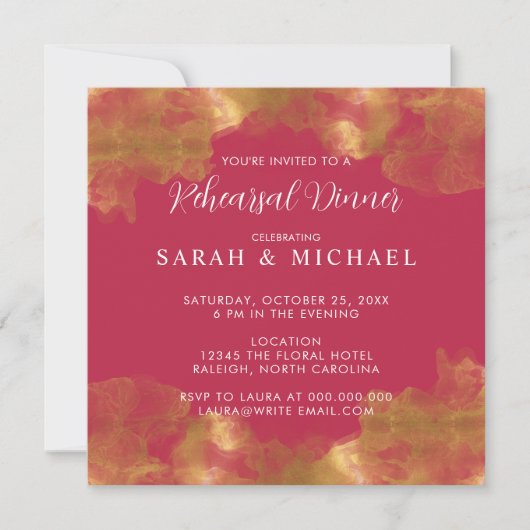 Elegant Gold en magenta Wedding Rehearsal Dinner Kaart (Voorkant)