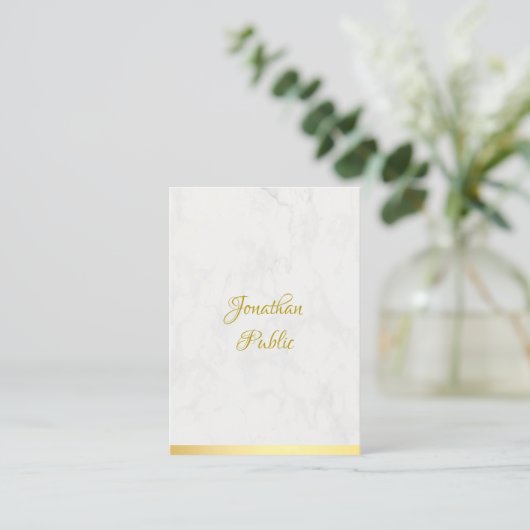 Elegant Gold en marble Handwrite Name Sjabloon Visitekaartje (Staand voorkant)