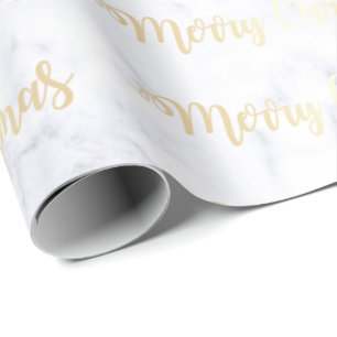 Elegant Gold- en marmer-kerstpatroon Cadeaupapier