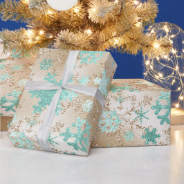 Elegant Gold- en Mint-kerstsnowflake-patroon Cadeaupapier