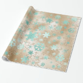 Elegant Gold- en Mint-kerstsnowflake-patroon Cadeaupapier (Uitgerold)