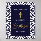 Elegant Gold en Navy Blue Boy Baptism Welkom Poster (Voorkant)
