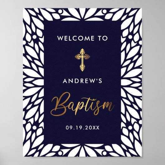 Elegant Gold en Navy Blue Boy Baptism Welkom Poster (Voorkant)