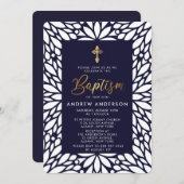 Elegant Gold en Navy Blue Boy Baptisme Kaart (Voorkant / Achterkant)