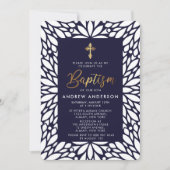 Elegant Gold en Navy Blue Boy Baptisme Kaart (Voorkant)