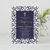 Elegant Gold en Navy Blue Boy Christening Kaart (Staand voorkant)
