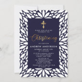 Elegant Gold en Navy Blue Boy Christening Kaart (Voorkant)