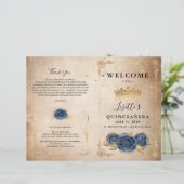 Elegant Gold en Navy Blue Quinceanera Programma (Staand voorkant)