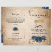 Elegant Gold en Navy Blue Quinceanera Programma (Voorkant / Achterkant)