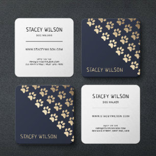 Elegant Gold en Navy Dog Walker   Pet Groomer Vierkante Visitekaartje