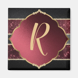Elegant Gold en Paars diamantontwerp - monogrammen Magneet