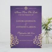 Elegant Gold en Paarse Damask bewaren de datum Save The Date (Staand voorkant)