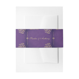 Elegant Gold en Paarse Damask bruiloft Belly Band Uitnodigingen Wikkel