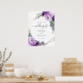 Elegant Gold en Paarse Floral Eucalyptus Wedding Poster (Keuken)