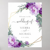 Elegant Gold en Paarse Floral Eucalyptus Wedding Poster (Voorkant)