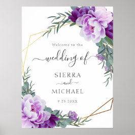 Elegant Gold en Paarse Floral Eucalyptus Wedding Poster