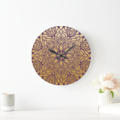 Elegant Gold en Paarse Floral Mandala Grote Klok (Huis)