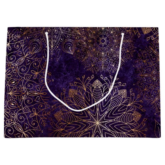 Elegant Gold en Paarse Floral Mandala Pattern Groot Cadeauzakje (Voorkant)