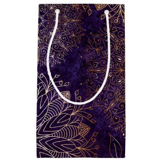 Elegant Gold en Paarse Floral Mandala Pattern Klein Cadeauzakje (Voorkant)