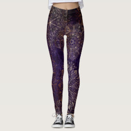 Elegant Gold en Paarse Floral Mandala Pattern Leggings