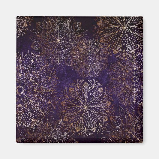 Elegant Gold en Paarse Floral Mandala Pattern Magneet (Voorkant)