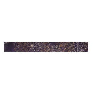 Elegant Gold en Paarse Floral Mandala Pattern Satijnen Lint