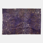 Elegant Gold en Paarse Floral Mandala Pattern Theedoek (Horizontaal)