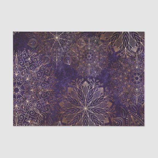 Elegant Gold en Paarse Floral Mandala Pattern Tissuepapier (Voorkant)