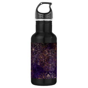 Elegant Gold en Paarse Floral Mandala Pattern Waterfles