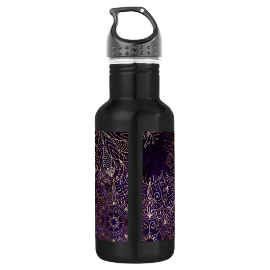 Elegant Gold en Paarse Floral Mandala Pattern Waterfles (Achterkant)