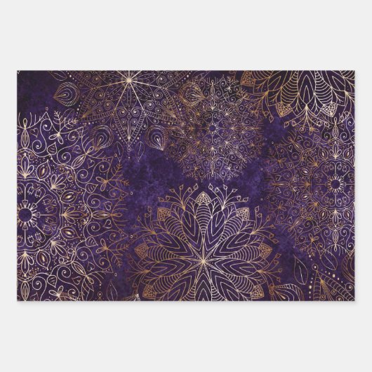 Elegant Gold en Paarse Floral Mandala Pattern Wra Inpakpapier Vel (Voorkant)