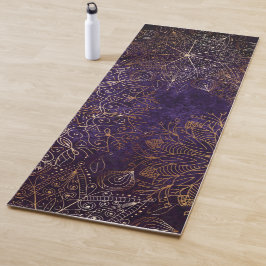 Elegant Gold en Paarse Floral Mandala Pattern Yogamat