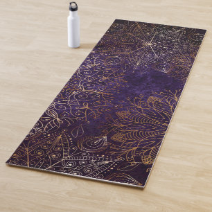 Elegant Gold en Paarse Floral Mandala Pattern Yogamat