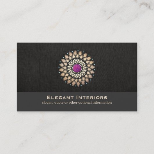 Elegant Gold en Paarse Motif Interior Designer Visitekaartje (Voorkant)