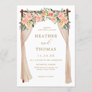 Elegant Gold en Peach Floral Arch Wedding Kaart