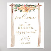 Elegant Gold en Peach Floral Engagement Party Poster (Voorkant)