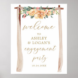 Elegant Gold en Peach Floral Engagement Party Poster