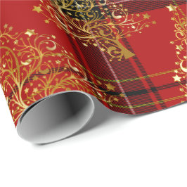 Elegant Gold- en piegelkerstboompatroon Cadeaupapier