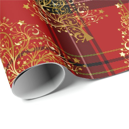 Elegant Gold- en piegelkerstboompatroon Cadeaupapier (Rol Hoek)
