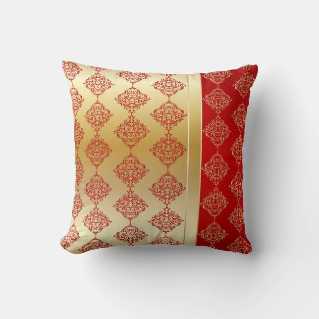 Elegant Gold- en Red Damask-ontwerp Kussen (Voorkant)