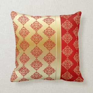 Elegant Gold- en Red Damask-ontwerp Kussen