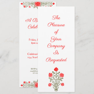 Elegant Gold en Red Floral Art - Aangepaste uitnod Kaart