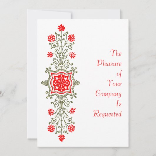 Elegant Gold en Red Floral Art - Aangepaste uitnod Kaart (Voorkant)
