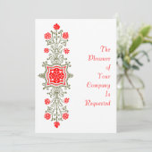 Elegant Gold en Red Floral Art - Aangepaste uitnod Kaart (Staand voorkant)