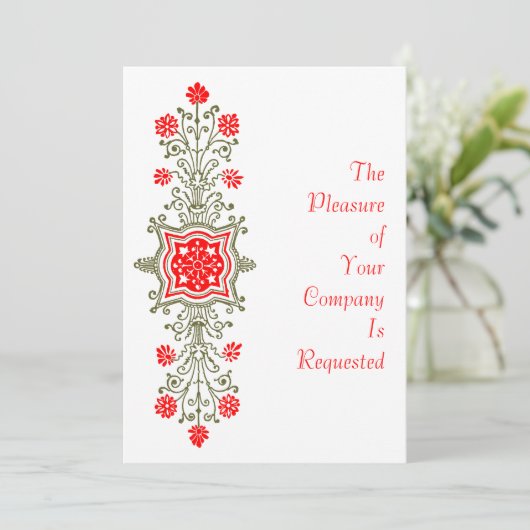 Elegant Gold en Red Floral Art - Aangepaste uitnod Kaart (Staand voorkant)