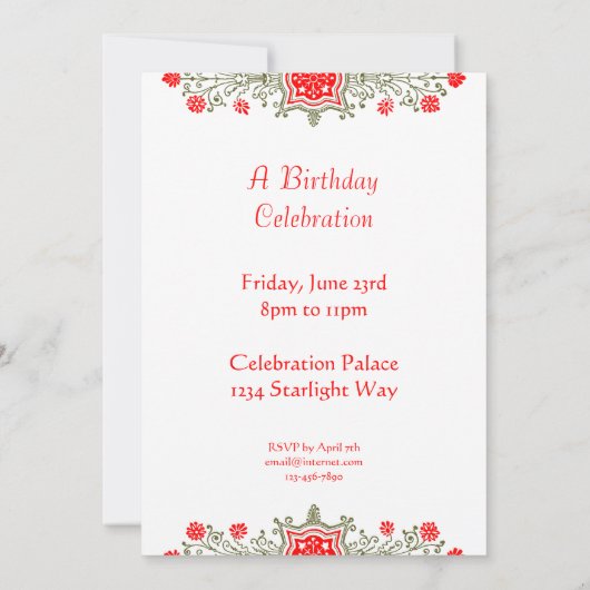 Elegant Gold en Red Floral Art - Aangepaste uitnod Kaart (Achterkant)