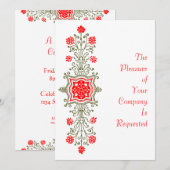 Elegant Gold en Red Floral Art - Aangepaste uitnod Kaart (Voorkant / Achterkant)