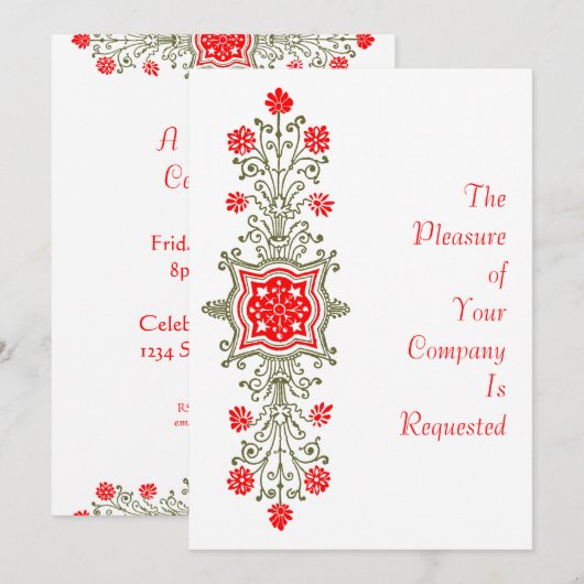 Elegant Gold en Red Floral Art - Aangepaste uitnod Kaart (Voorkant / Achterkant)